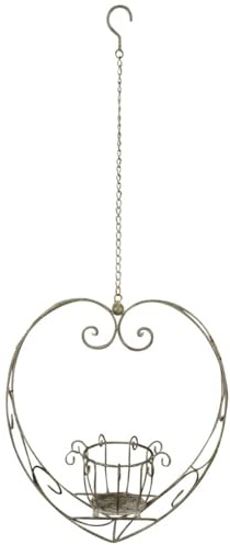 Herz Hängeampel für Innen & Außen grau - Eisen Blumentopf hängend 32 cm mit Kette - Balkon Deko, Blumenampel, Fensterdeko, Pflanzenhalter, hängende Erdbeerampel, Metallkorb zum aufhängen