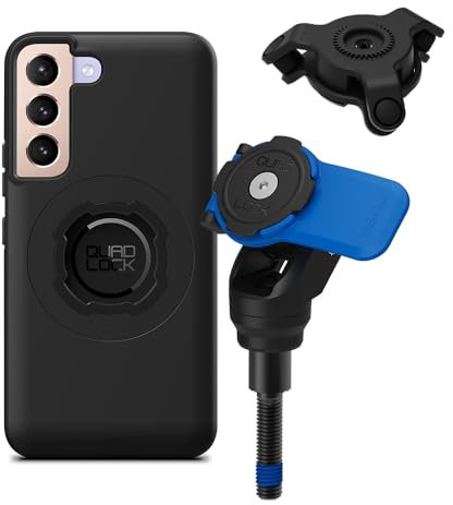 Quad Lock Motorcycle Handlebar Clamp Bolt Phone Mount Kit with Vibration Dampener and Galaxy S22 MAG Case