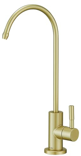 YWJFSA Osmoseanlage Wasserhahn, Wasserfilter Wasserhahn Osmose, Wasserfilter Wasserhahn, Schwanenhalshahn, Edelstahl 1/4,Gebürstetes Gold