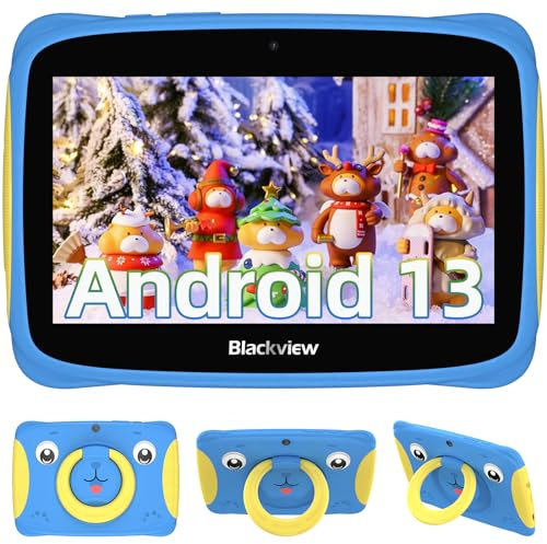 Blackview Tablet Bambini, Tablet 7 Pollici Android 13 con 4GB RAM+32GB ROM(1TB Espandibile), Controllo Parentale, Google GMS, App Pre-installed, Educativo Regalo Bambina 1 3 5 6 Anni con Custodia