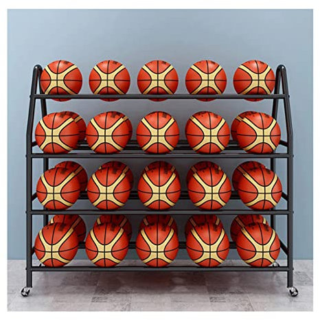 Ballständer für die Garage, Basketballständer mit Rädern, Rollsport-Basketballkorb für den Außenbereich, 4-stöckig, 35 Bälle, Basketballständer für Bälle, zum Gießen von Basketball, Fußball,