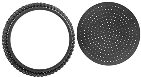 TOPBATHY Tortiera Forata per Crostata in Acciaio al Carbonio con Fondo Removibile e Superficie Antiaderente Rotonda, Resistente e Non Facilmente Deformabile