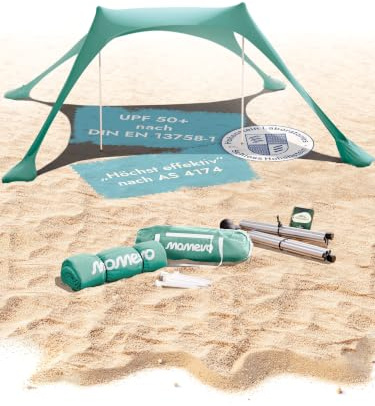 MOMEVO® Sunsail Strandzelt mit 2 Stangen, UV-Schutz UPF 50+, Aqua
