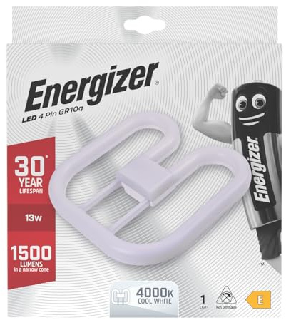 Energizer LED 2D Lamp, GR10q 4-Pin, 13W=28W, 1500lm, 4000K Cool White, 30000 Hours