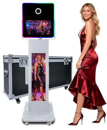 Tragbare Fotoautomat mit 15,6-Zoll-Touchscreen, 29-Zoll-LCD-Selfie-Photobooth für Hochzeiten/Partys/Firmenevents, DSLR-Photobooth-Maschine mit Flight Case (Fotoautomat)
