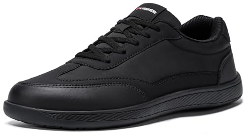 LARNMERN Scarpe da lavoro da uomo, antinfortunistiche a piedi nudi, con punta larga, traspiranti, con punta in acciaio, Nero , 44.5 EU