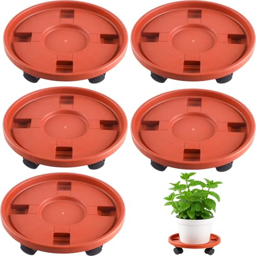Soporte rodante para plantas con ruedas, paquete de 5 unidades de 14 pulgadas con ruedas, base de rodillo para plantas resistente con ruedas, soporte redondo para macetas, bandeja con ruedas, color