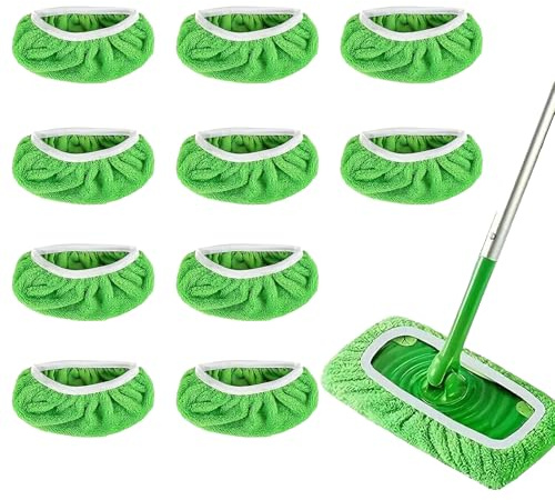 HOPEYMY26 10 Stück 25,4 × 11,5 cm Grün Trockene Bodentücher, Feuchte Bodentücher, Wischmopp Bezug, Weich Waschbare Flachmopptuch, Wiederverwendbar, Geeignet für Hartböden und Holzböden Usw, Grün