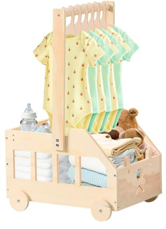Cesta de madera para bebé, regalo con asa, cajas de baby shower, cesta de lavandería para recién nacidos, ducha, práctica caja de almacenamiento para niños y niñas, embarazo (cochecito de oso)