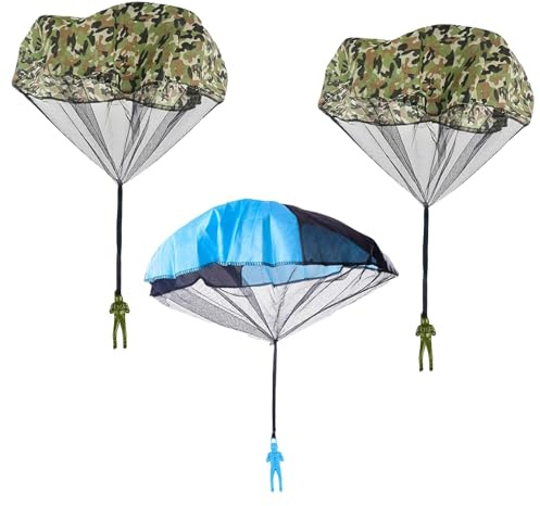 3 Pcs Parachute Toys for Kids,Creative Mini Parachute Toy,Reusable Hand Throwing Army Men Toys,Durable Flying Games Soldiers,for Boys Girls and Family to Play Outdoors (Green,Blue)