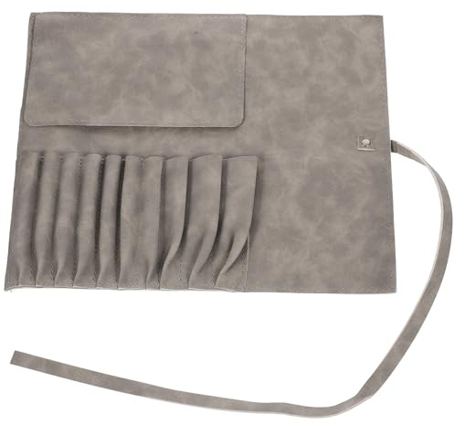 Veemoon Tragbare Besteckrolle aus Leder mit 10 Fächern Aufbewahrungstasche für Messer und Gabel Reisebesteckhalter für Outdoor und Camping