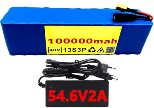 Batería Ebike 48V 100Ah, Bicicleta Eléctrica 48V 100Ah 13S3P Batería De Alta Potencia PVC Impermeable con Cargador E-Bike Bicicleta Eléctrica para 750W 500W 200W Motor 48V 100Ah,XT60