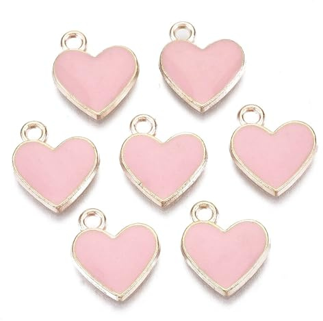 Heart Charms, Cuentas en Forma de Corazón, Colgantes Corazón Pequeños, Love Charms Beads, Heart Shaped Colgantes, Rosa, Decoración San Valentín, para Pendientes, Pulseras y Collares (100)