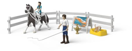 schleich Horse Club | Kim's Voltigier Set 42799 | ab 5 Jahren | 19 Teile | Pferde Spielset mit Kim, Tom, Voltigierzubehör und 2 Tierfiguren Pferd & Hund | Geschenk für Mädchen & Jungen