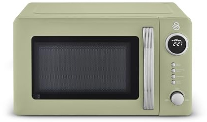 Swan Digitale Retro-Mikrowelle, 20 l, 5 Leistungsstufen, 12 automatische Kochvoreinstellungen, Auftauen nach Gewicht oder Zeit, LED-Display, 800 W, grün, SM4425GRN