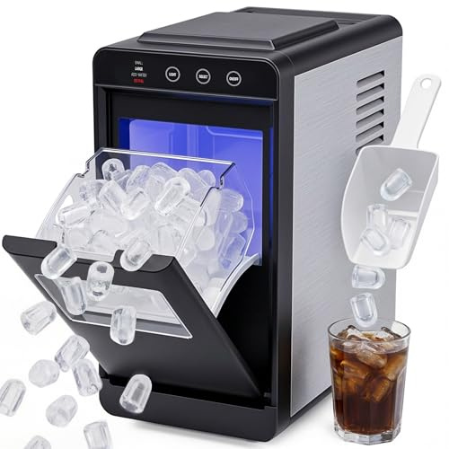 MoraRise Ice Maker Machine Countertop with Internal LED Light, 14kg/24H, 9 Bullet Ice Cubes Ready in 6 Mins, Self-Cleaning Portable Ice Machine, 2 Sizes, Scoop & Basket for Home, Kitchen, Bar, RV