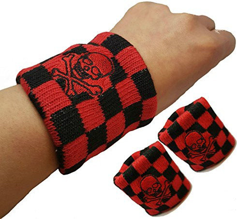 Vonchic Sport svettband armband rutig svart röd pirat skalle korsben logotyp sport svettband armband 1 par