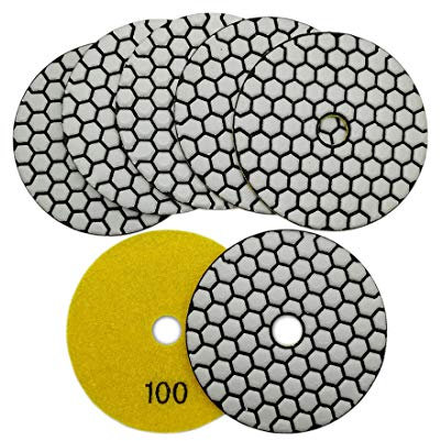 SHDIATOOL Dry Diamond Polishing Pads 7PK Dia 4 inch/100MM Resin Bond Flexible Sanding Disk for granite marble (7pcs grit 100)