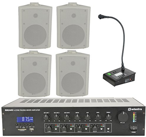 Business Paging Kit 4 Zone PA Amplifier Microphone Announcement Speakers System