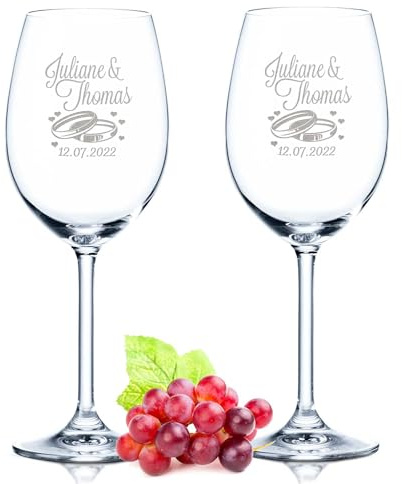 GRAVURZEILE Leonardo Weingläser mit Gravur - Wedding Design - Personalisiert mit Namen & Datum - Gravierte Gläser als Geschenk zur Hochzeit, Verlobung oder zum Jahrestag - Farbe: Daily