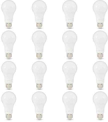 Amazon Basics A19 LED Light Bulbs, 100W Equivalent, Daylight White 5000K, Energy Efficient 15W, Non-Dimmable, 10,000 Hour Lifetime, 16-Pack