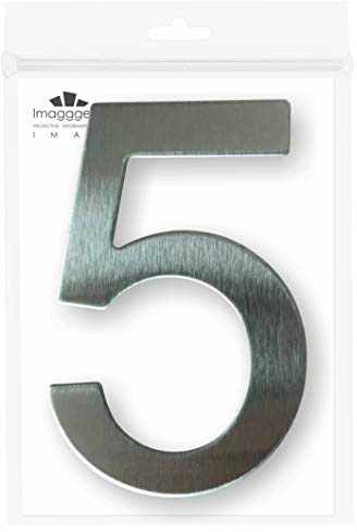 Numero civico o appartamento - Adesivo in acciaio inox spazzolato, altezza 7,6 cm, numero 5