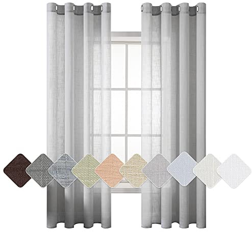 MIULEE Leinenoptik Voile Vorhänge Ösen 2er Hellgrau 140x145cm | Transparente Voile Vorhänge mit Leinenoptik & Ösen, lichtdurchlässig, modern dekorativ für Wohnzimmer und Schlafzimmer