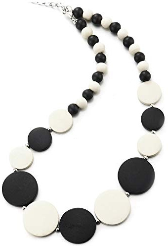 COOLSTEELANDBEYOND Holz Kreis Scheibe Wulst Kette Halsband Choker Halskette Anhänger, Abendkleid Bankette Einzigartige