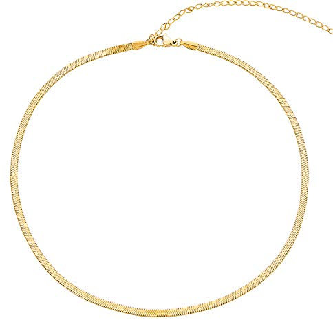 LEGITTA Damen Fischgrätenmuster Kette Choker in Gold Zarte Schlangenkette Halskette aus Edelstahl Titan Schmuck Nickelfrei