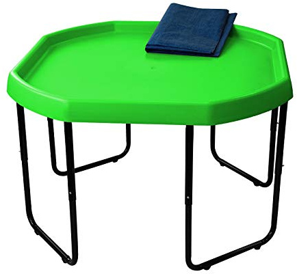 Children's Large Plastic Sand & Water Mixing Play Tray - LIME GREEN - 100cm x 100cm with 3 Tier Height Adjustable Stand and Protective Cover Sheet.