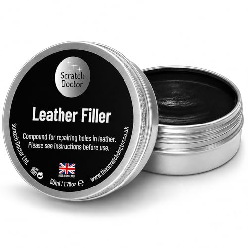The Scratch Doctor - Stucco per pelle, riempitivo per riparazioni, riempie buchi, crepe, graffi e segni su mobili in pelle, sedili auto, scarpe e borse (Nero, 50ml)