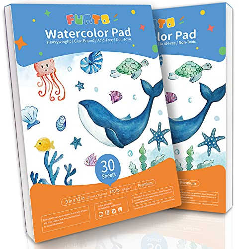 Funto Aquarellpapier, A4(22,8×30,5cm), 2er-pack, 60 Blatt (300 g/m²), säurefreies, schweres Kunstpapier zum Malen, Zeichnen und Kunstbedarf, kaltgepresste Aquarell-Skizzenbücher zum Zeichnen