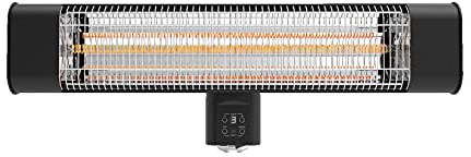 Devola Platinum Electric Patio Heater Wall Mounted 1800W | IP65 Rated Waterproof | Carbon Fibre Elements & Timer | 3 Heat Settings (600W/1200W/1800W) | Remote Control Included | Black (DVPH18PWMB)