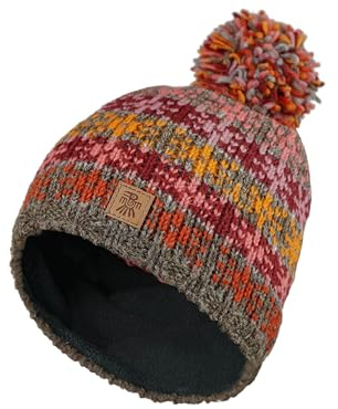 Pacha Mama Damen Woll/Mohair Beanie Bommelmütze Fleece gefüttert handgestrickt Sterne Grau Mehrfarbig Einheitsgröße Handgemacht Extra Warm Pachamama Fair Trade, Einheitsgröße-M
