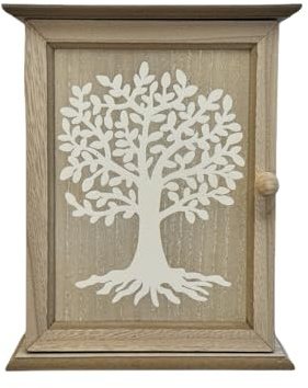 DAMDAM GO | Scatola di legno decorata con albero della vita in stile nordico con 6 ganci da parete (albero della vita)