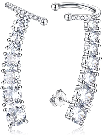 Diamday 925 Sterling Silber Ohrringe Climber für Frauen - Post Ohrstecker Mit 7 Multicolors Cubic Zirkonia Ohr Crawler