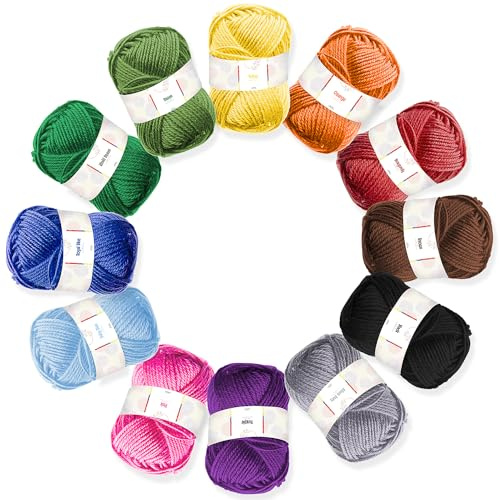 Hearth & Harbor Acrylic Yarn Skeins 12 x 50g - 1200 Yards - Yarn for Crocheting - Soft Yarn for Knitting and Crafts - Multicolored Crochet Craft Yarn for Adults and Kids - 12 Pack (VDS-HH-Yrn12)