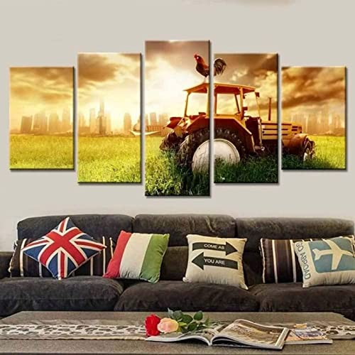 Targawerelax Leinwand-Wandkunst 5 Stück Röster Traktor Sunset View Modular Cuadros Gemälde Wandkunst Wohnkultur Leinwandbilder Poster Dekoration 50x25cm