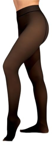 HUE Women’s Warm Fleece Lined Tights – Women's Fake Translucent Sheer Thick Tights for Winter, Black, Small-Medium