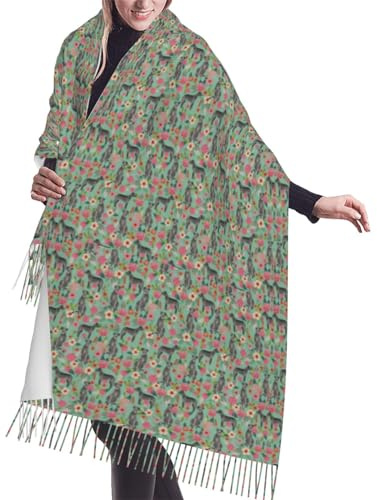 GRatka Schal, Irish Wolfhound Floral Dog Breed Mint, Unisex-Schal mit Fransen, großer, warmer, weicher Schal mit Kaschmirgefühl, 196 x 68 cm