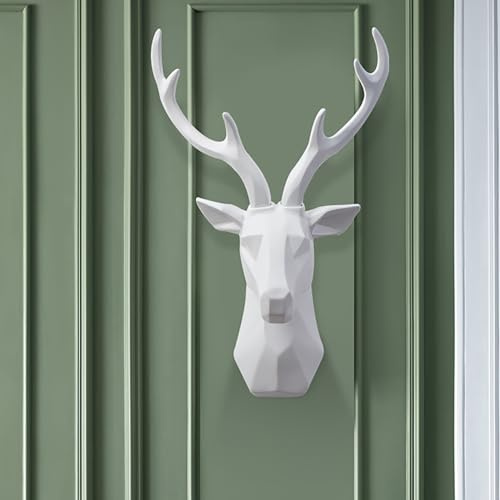 Hirschgeweih Hirschkopf Wanddeko Geweih Deko Dekorative Geweih-Statuette Wandskulptur Moderne Dekorative Geweih-Statuette Wohnzimmer Esszimmer TV Hirschkopf Wanddekoration ( Color : Wit , Size : L siz
