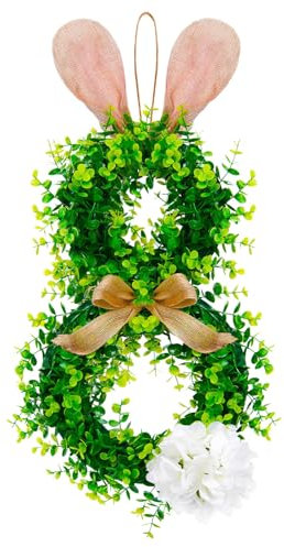 Osterkranz zum Aufhängen, Osterhasen Kranz Osterbaumschmuck Kaninchen Anhänger Ostern Türschmuck Hängedeko Ostern Türschild Willkommensschild Dekoschild Ostern Wanddekor Anhänger (Green, One Size)
