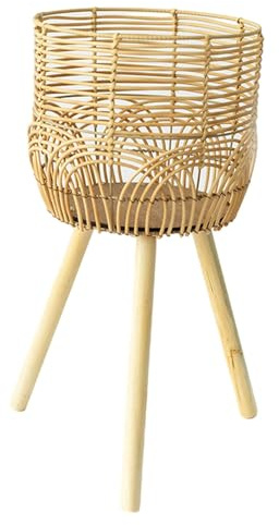 rockible Cestino Intrecciato per Piante con Gambe Vaso da Fiori Cestino Semplice Fioriera Cestino in Rattan per Ufficio Dormitorio Soggiorno caffè Decorazioni