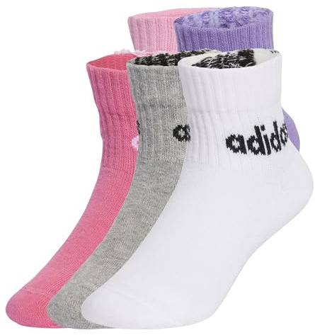adidas Unisex Kids Linear Kids Ankle Socks 5Pp, True Pink/Pink Fusion/Violet Fusion/Medium Grey Heather, 6-7 Years