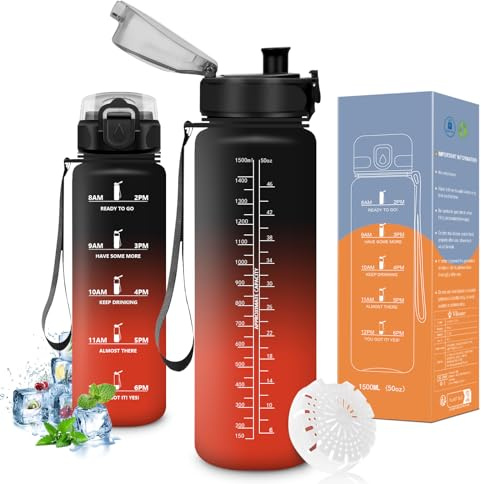 Vikaster Bouteille d'eau, Gourde 500ml/1000ml/1500ml, sans BPA, Étanche & Réutilisable, Convient Pour la Sport, Gourde Randonnée, Yoga, Camping, Gym