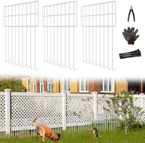 Lot de 25 panneaux de clôture de jardin pour animaux - 43,2 cm (H) x 8,2 m (L) - Barrière pour creuser les chiens - Piquets métalliques antirouille - Bordure de défense au sol pour extérieur, cour