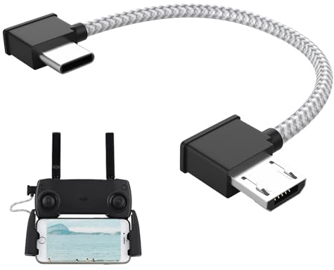 Wonvify Câble de Données de Tablette Vers Contrôleur de 150 mm, Câble de Données à Angle Droit de Type C vers Micro USB pour Drone RC Compatible avec la Télécommande DJI Mavic Air 2 / Mini 2