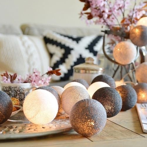 HOTUT Guirnalda luminosa de algodón LED, 3,3 m, 20 esferas de algodón LED, cadena luminosa interior, cadena de luces LED para interiores, alimentación USB, guirnalda de hadas de luces para Navidad,