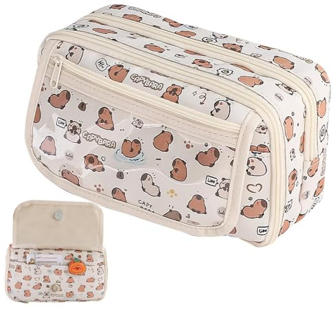 Niedliches Capybara-Federmäppchen, Federmäppchen Im Capybara-Design Mit Fächern Für Mädchen Und, Großes Federmäppchen Für Kinder, Großer Federtaschen Pencil Case Für Kinder, Teenager, Studenten