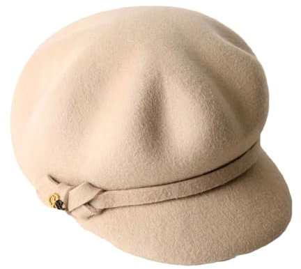 Wolliger achteckiger Damenhut mit kleinem Gesicht und Entenschnabel, khaki, 6 3/4/7 1/8